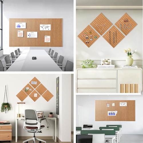 Large Cork Board for Office, 8 Pack Felt Wall Tiles with Slat Wall Paneling and Safe Removable Adhesive Tabs, Felt Bulletin Board Pin Board Cork Boards for Walls (Deep Camel) image 6