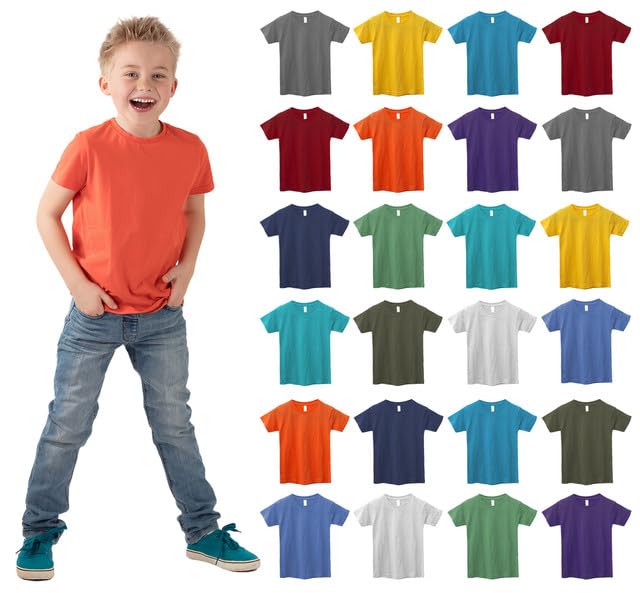 BILLIONHATS 24 Pack Kids Cotton Tshirts Bulk, Wholesale Unisex Children Tees, Lightweight Tshirt Packs for Boys Girls
