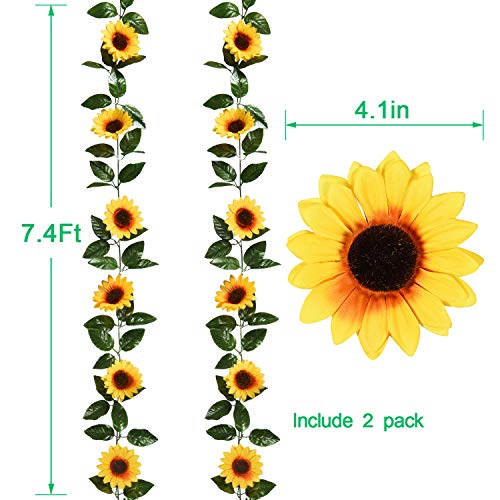 Image of Sunm Boutique 2 Pack Artificial Sunflower Garland Fake Sunflowers Garland Silky Sunflower Vine for Home Garden Party Decor, Yellow, 2 Pcs