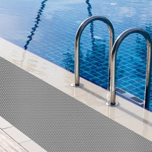 WLWLEO Poolside Non Slip Mat Commercial-Grade Pool Bathroom Anti-Fatigue Floor Mats Thick PVC Hollow Wet Area Drainage Mat for Shower Room Kitchen Entrance Waterpark,Gray/Grey,0.9×5M