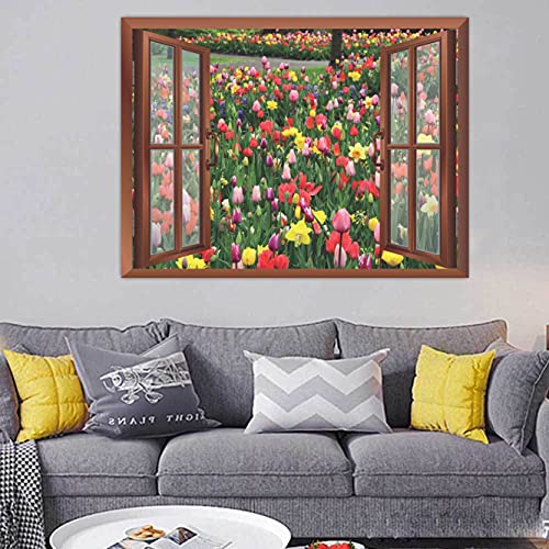 Image of CVANU Creative Window View Home Decor, Beautiful Garden of Colourful Flowers, Removable Window Wall Stickers /Decals for Living Room,Bed Room etc Cv 26