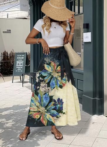 Women's Maxi Trendy Flowy Print A Line Long Skirt High Waist Comfort Beach Party Wear Flower-28 Medium3