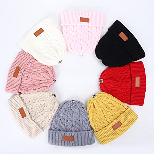 Kids Winter Hat Toddler Knitted Pom Beanie Hat Cotton Lined Faux Fur Pom Pom Cap Baby Girls Boys Beanies 1-6 Years Old Light Pink2