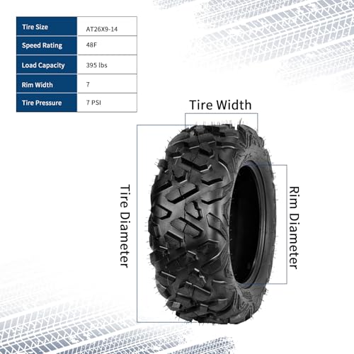 Image of GarveeTech ATV /UTV Tires, Set of 4-26x9-14 Front & 26x11-14 Rear All-Terrain Tires, 6-Ply Tubeless, for Off-Road, Mud, Dirt and Trails