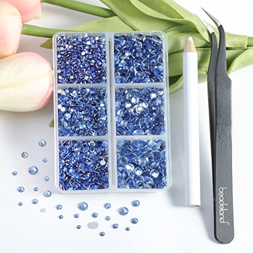 Beadsland 4300pcs Flatback Nail Rhinestones,Light Blue Rhinestones Round Crystal Gems for Crafts,Mixed 6 Sizes with Picking Tweezers and Wax Pencil Kit - Image 4