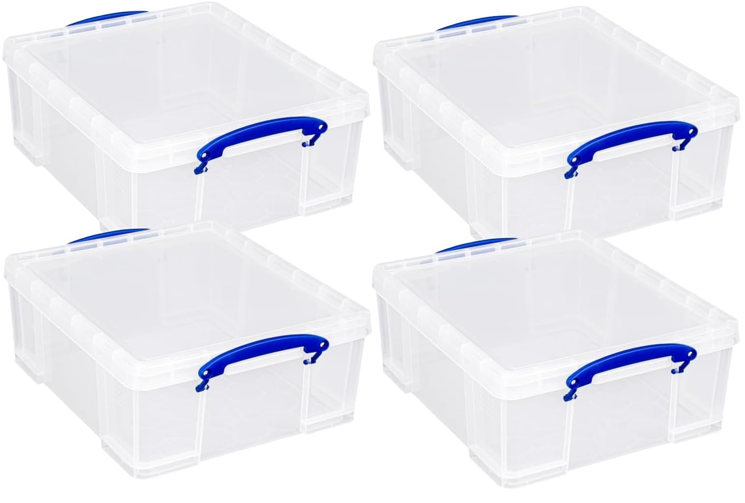 Pasha Traders Transparent Really Useful Plastic Storage Box 12.9 Litre Clear Pack Of 4