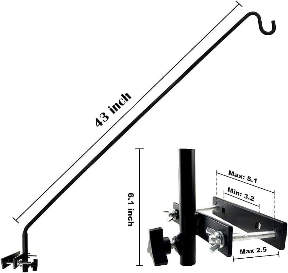 mixxidea extended fence deck hook rail heavy duty bird feeder hook, adjustable plant bracket for bird feeders, planters, suet baskets, lanterns, wind chimes and more 43in long fence hook-1 pack