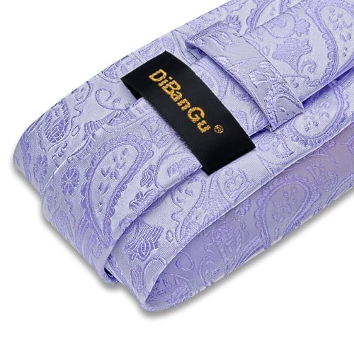 Image of DiBanGu Paisley Ties for Men Silk Necktie and Pocket Square Cufflinks Tie Clip Set Woven Classic Mens Tie for Wedding Party