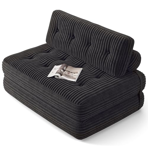 Xbro Sofa Cama 2 Plazas, Sillón Convertible en Cama 2 en 1 Portátil para Espacios Pequeños, Tela de Pana con Relleno de Espuma, 180 x 130 cm Desplegado (Negro)