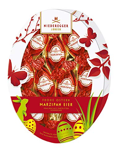 Huevos de Pascua de mazapán recubiertos de chocolate oscuro clásico en cartón ovalado 150 g Cover