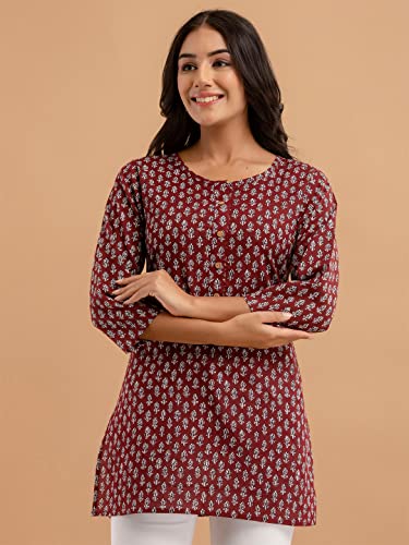 Image of feranoid Women Cotton Printed Straight Short Kurti