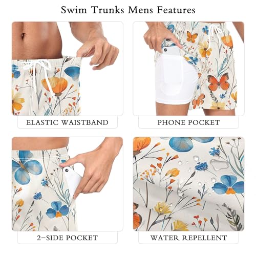 xigua Beautiful Butterflies Mens Swim Trunks with Liner, 5 inch Quick Dry Mens Boardshorts for Beach3