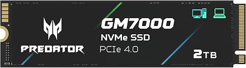 Acer Predator GM7000 2TB SSD, PCIe Gen4x4 NVMe M.2 SSD with DRAM Cache, Up to 7400 MB/s, PCIe 4.0 Internal Gaming Solid State Drive for PS5 Storage Expansion