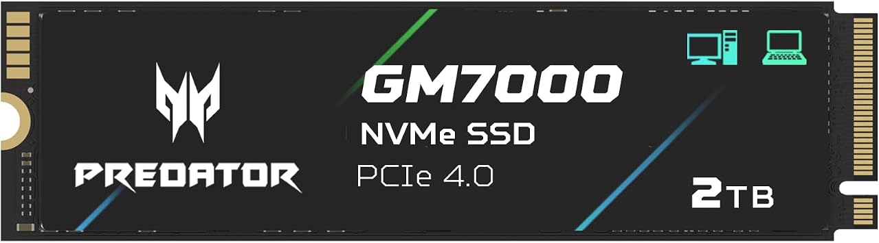 Acer Predator GM7000 Gaming SSD 2TB - up to 7400 MB/s Read - M.2 2280 NVMe PCIe Gen4 with DRAM Cache Internal Solid State Drive for Laptop & Desktop PC - PS5 Compatible