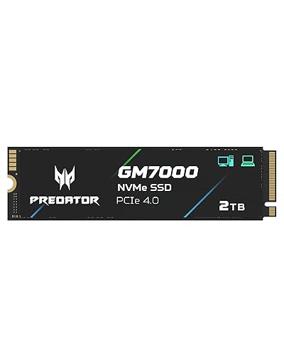 Predator M.2 SSD 2TB GM7000 with DRAM Cache NVMe 1.4 2280 PCIe Gen4×4 Ultra high Speed (Maximum Read: 7400MB/s, max Write: 6700MB/s) 3D NAND TLC Internal SSD Compatible with PS5 Pro - BL.9BWWR.106 - 2TB
