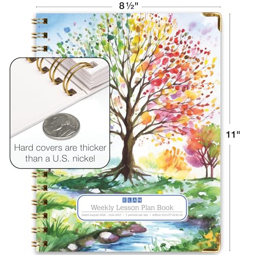 Elan Publishing Company HARDCOVER 7 Period Dated Teacher Lesson Plan; Days Horizontally Across The Top Dated for 2026-2027 Academic Year with Bonus Clip-in Bookmark (Tree Seasons) - Image 2