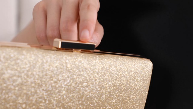 Zweig & Ewigkeit Abendtasche Gold - Glitzer Mit Perlenkette