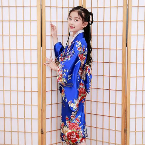 Girls Floral Print Kimono Japanese Traditional Dresses Casual Wide Sleeve Trendy Vintage Birthday P𝐚rty3