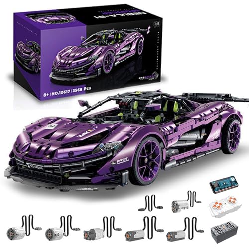 BauCIubs Technik Auto für Mclaren P1, 1:8 Groß Lila Supersportwagen mit 6 M0TOR, 3500+ TeiIe KIemmbausteine MOC Technik Supercar Bausatz KompatibeI mit McIaren P1 Hypercar, G10617