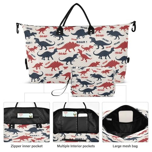 Silhouette Dinosaur Animal Large Travel Duffle Bag Weekender Overnight Bags Gym Yoga Bag for Women Men with Toiletry Bag2
