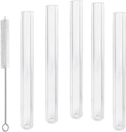 Juego de popotes de vidrio reutilizables, tubos de vidrio transparente que incluye 5 popotes cortos y 1 cepillo de limpieza (tamaño 4 pulgadas x