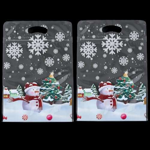 SOFPLATE 50Pcs 8.9 x 6.1 Inch Christmas Ziplock Bags Bulk Candy Zip Lock Bags PET Plastic Small Resealable Colorful Snowman Self Sealing Pouches for Christmas Candy Cookie Party Favors Gifts Packaging