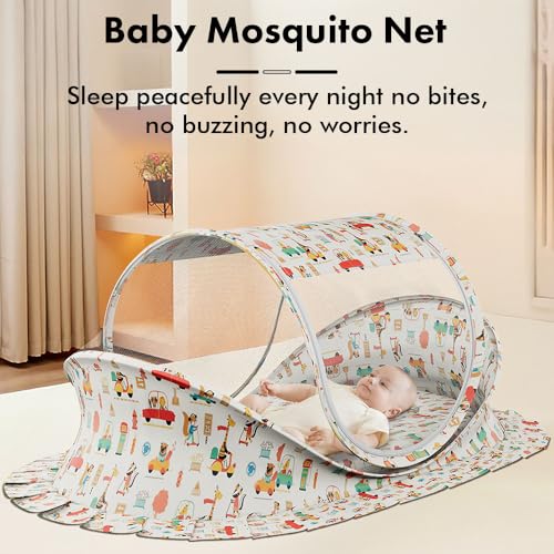 Image of StarAndDaisy Baby Mosquito net for Baby 0-12 Months with Mattress for Infants, Toddlers Safe Baby, Breathable mesh-Mosquito Net for Baby's Peaceful Sleep - Traffic Print