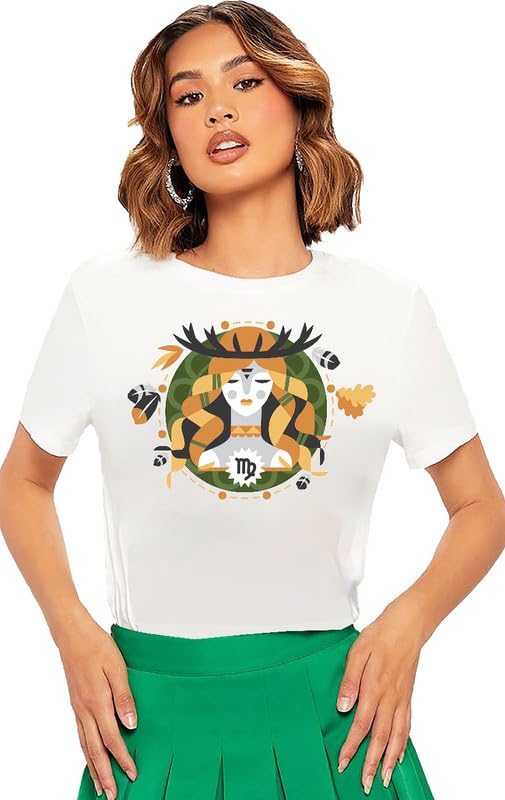 VLAMGraphic Virgo Women Art Printed Round Neck Womens Tshirt | Zodiac Sign Tshirt