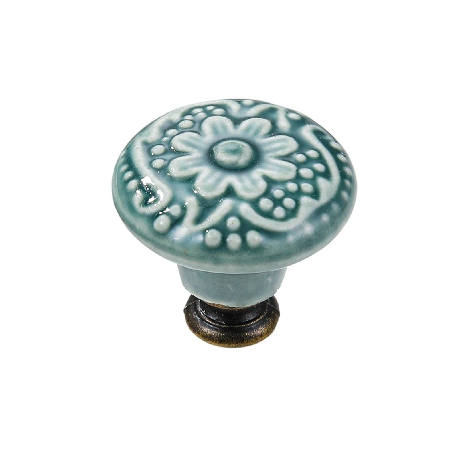 Yilwpv Green 2Pcs Retro Pattern Ceramic Drawer Knob Furniture Handle Door Cabinet Polished For Cupboard Hardware Handle Sets(Green)