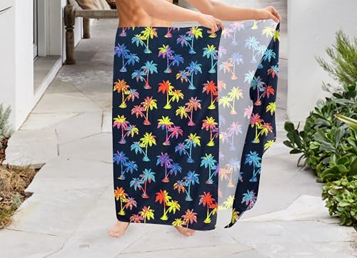LA LEELA Men's Bath Trunk Swimsuits Summer Sarong Pareo Wrap One Size Palm Tree, Blue3
