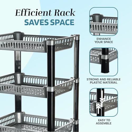 Image of Urbane Home Pack of 4 Multipurpose Racks for Storage | 3-Tier Kids Toy Organizer /Under Wash Basin & Office Storage Cabinet & Shelves | Silver