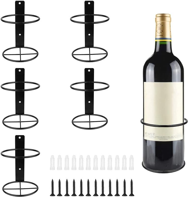 IN HOME DECOR Wall Mounted Metal Spiral Wine Rack with Screws | Wine Bottle Holder/Organizer/Display Shelf/Storage Rack, Black, Pack of 5
