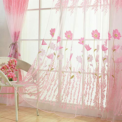 Cortina de fundo de tule Mumusuki, cortina de voal de tule com padrão floral de poliéster para quart