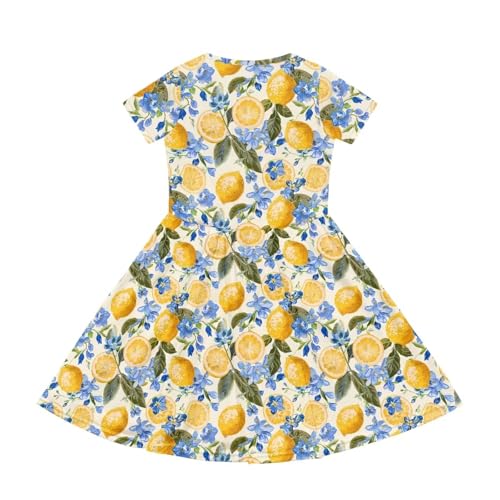 Image of Girls Dress with Pockets Basic Short Sleeve High Waist Swing Skater Dress School Party Dress for Kids