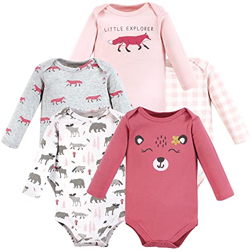 Image of Hudson Baby baby-girls Cotton Long-sleeve Bodysuits 5-pack