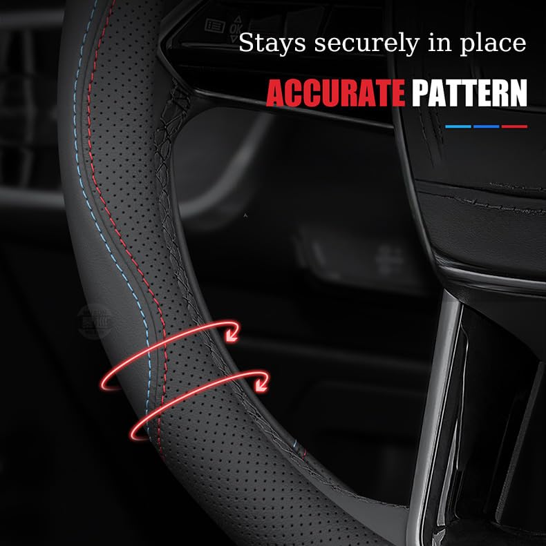 Coprivolante Auto in Pelle per VW UP 2011-2017 2018 2019 2020 2021 2022 2023, Copertura di Volante Antiscivolo Traspirante Copristerzo Accessori Auto Interno,Black-Line-D Shape