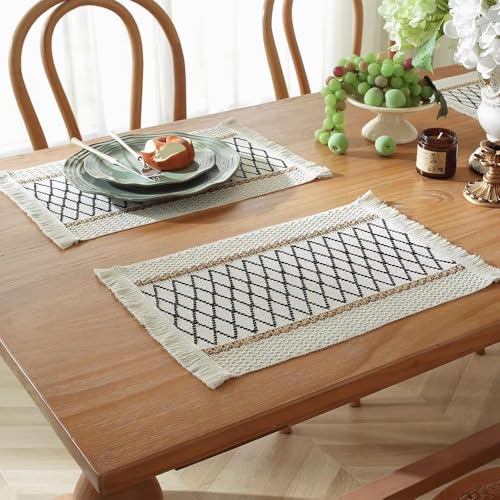 Image of HomeCloud Croshia Woven Table placemat - Heat Resistant, Washable Table Decoration for Dining, Office, Kitchen, Hotel, and Home (Rec Beige Boxes, Set of 1)