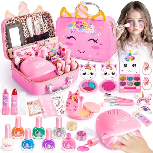 Hohosunlar Brinquedos de Maquilhagem para Meninas, Conjunto Cosméticos Laváveis e Não Tóxico, Jogos de Salão de Manicura, Kit de Pintura de Unhas, Presente de Princesa Aniversário Natal para Menina 3