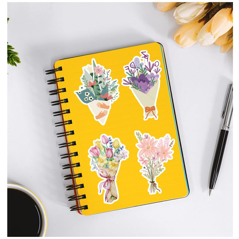100 Pcs Bouquet Stickers for Water Bottle,Phone,Guitar,Laptop,Skateboard,Luggage,Holding Flowers Nordic Style Stickers Waterproof Vinyl,Graffiti Decorate for Teens Girls Boys Child Motivate Gift - Image 2