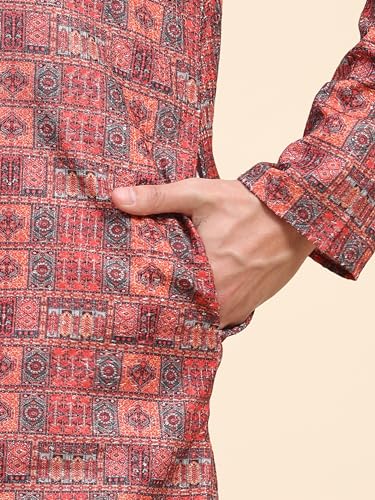 Image of SKAVIJ Men's Sequined Kurta and Pajama Set Traditional Indian Dress Maroon Medium