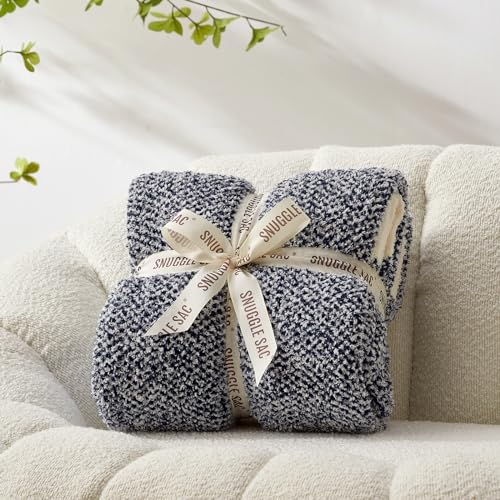 Image of Snuggle Sac Super Soft & Reversible Heather Navy Throw - Oversized Cozy Knit Blanket for Bed, Sofa, Living Room, Twin Size (60x80 Inches)