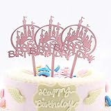 disney princess cake topper singapore Design raffinato: Topper decorativo per torta bifacciale con glitter lucido a forma di castello da favola con lettera 