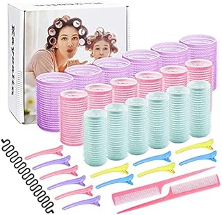 Hair Rollers Set, 18 Hair Rollers for Long Hair, 25mm, 30mm, 44mm Curlers Rollers, 12 Duckbill Hair Curlers for Long Hair, 2 Combs, a Braid Device, Used for Haircut Styling Velcro Rollers for Hair