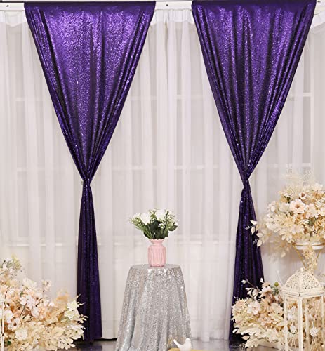 Cortinas de Fondo Púrpura con Lentejuelas Poise3EHome 2 Piezas 2ftx8ft miniatura 3