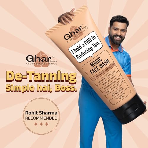 Image of Ghar Soaps De-Tan Face Wash | For Tan Reducing, Brightening & Glowing Skin | With Sandalwood, Saffron, Coconut Oil & Goat milk | For All Skin Types | 100ml (Pack of 1)