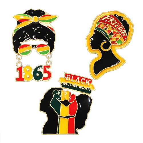Image of African Brooches Africa Map Black Women Fist Heart Afro Brooch Pins Colorful Enamel 1865Juneteenth Black History Month Lapel Pins for Women