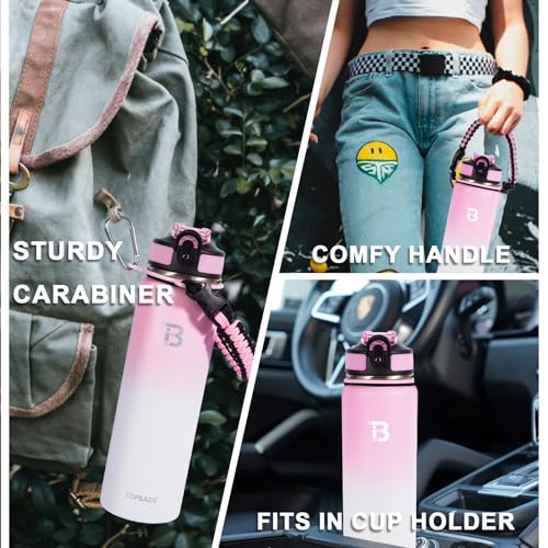 Image of TOPBADE 32oz Insulated Water Bottle with Straw Lid & Spout Lid & Paracord Handle, Stainless Steel Water Bottle Wide Mouth, Double Wall for Women Men Gym Fitness Outdoor