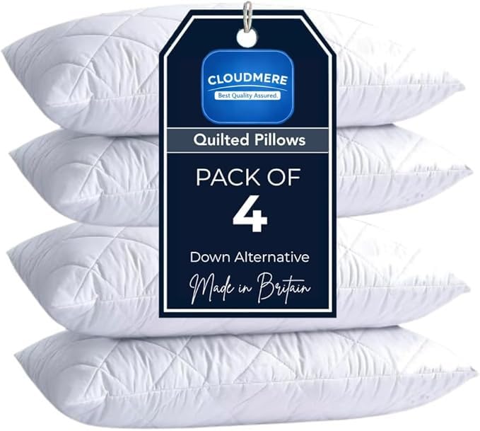 4 Pack Premium Hotel Quality Pillows Quilted Cover & Soft Hollowfibre Filling Down Alternative Bed Pillows for Back Side & Stomach Sleepers Plush & Supportive