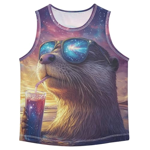 Boys Tank Top Shirts Otter Starry Sky Galaxy Sleeveless T-Shirts Crew Neck for Kids Clothing Children