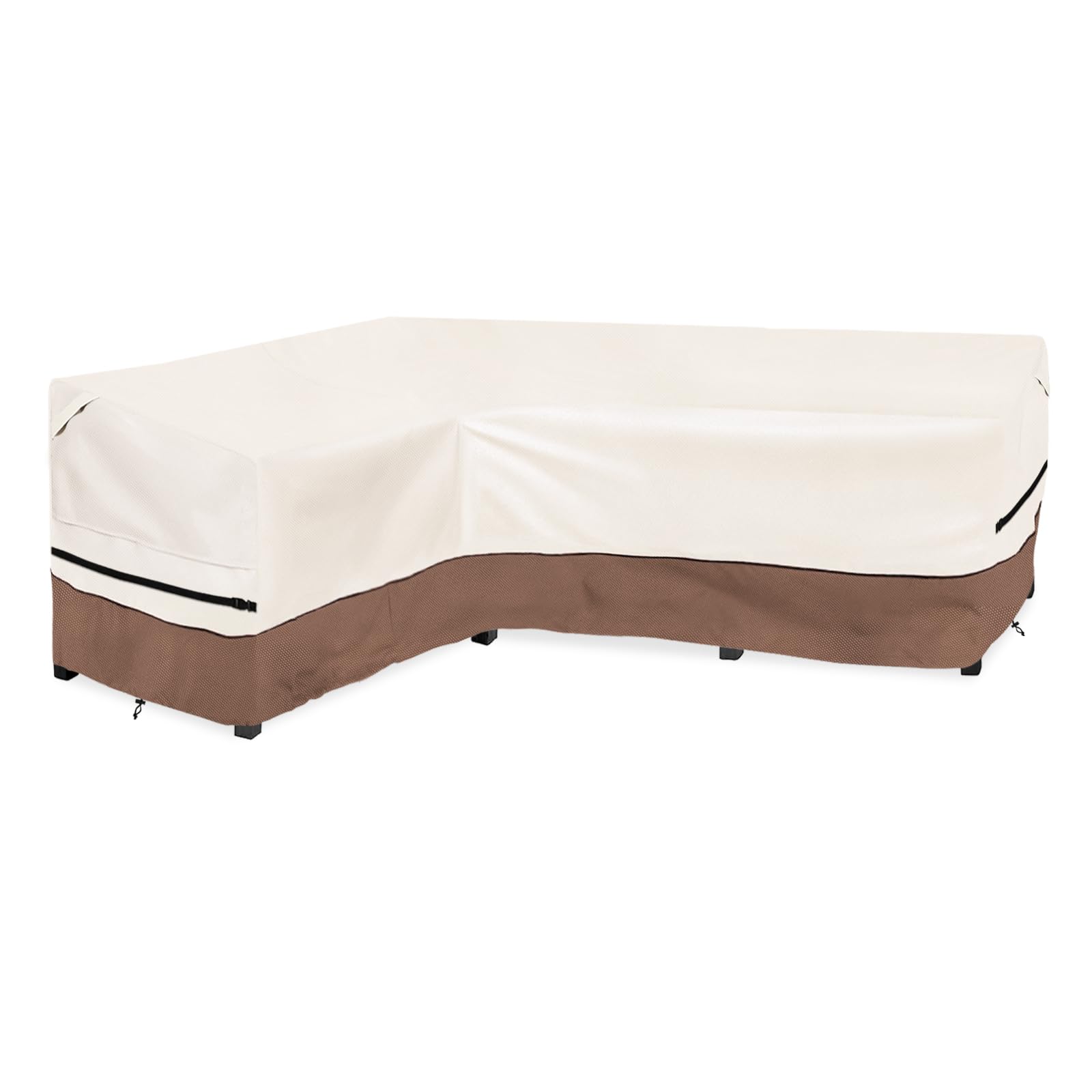 Okcool Outdoor Sectional Cover,L-Shaped Patio Furniture Covers for 4-Seater Outdoor Sectional Furniture Couch 58”W (Left Side) x 85”W (Back Length),Beige &amp; Brown